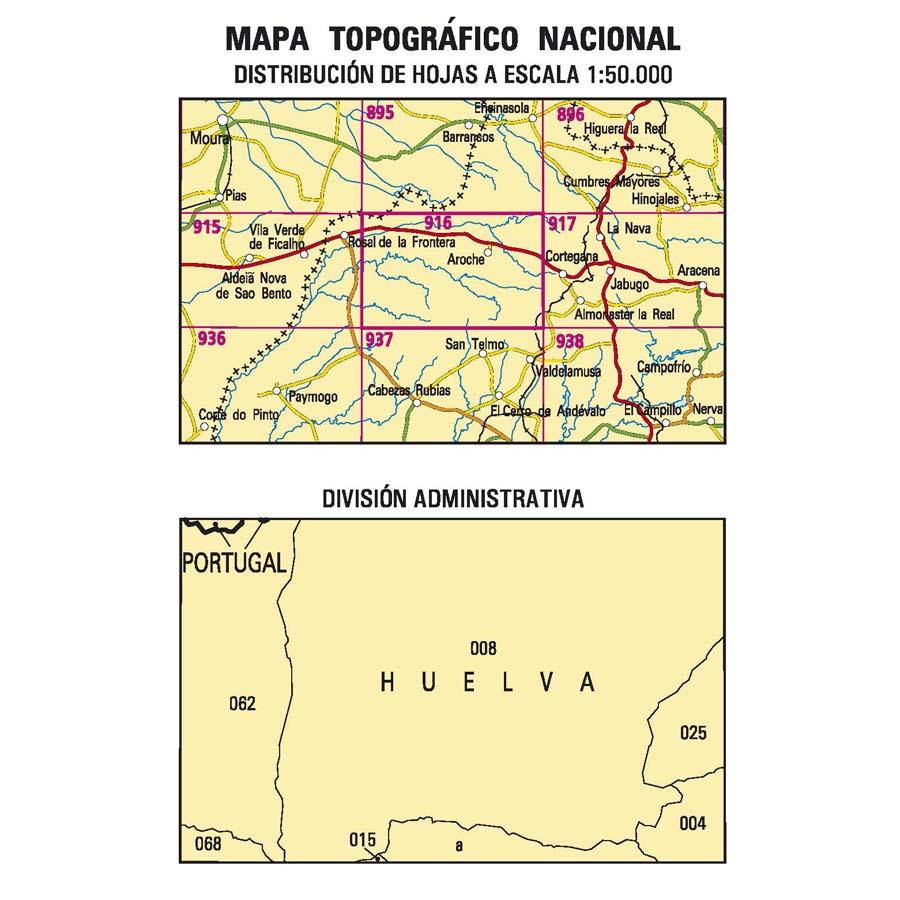 Carte topographique de l'Espagne n° 0916 - Aroche | CNIG - 1/50 000 carte de randonnée CNIG