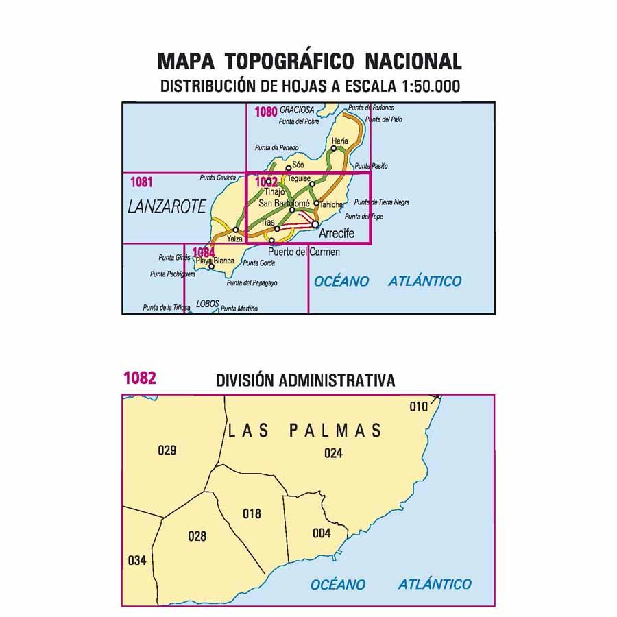 Carte topographique de l'Espagne - Arrecife (Lanzarote), n° 1082 | CNIG - 1/50 000 carte pliée CNIG 