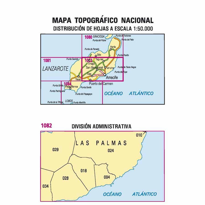 Carte topographique de l'Espagne - Arrecife (Lanzarote), n° 1082 | CNIG - 1/50 000 carte pliée CNIG 