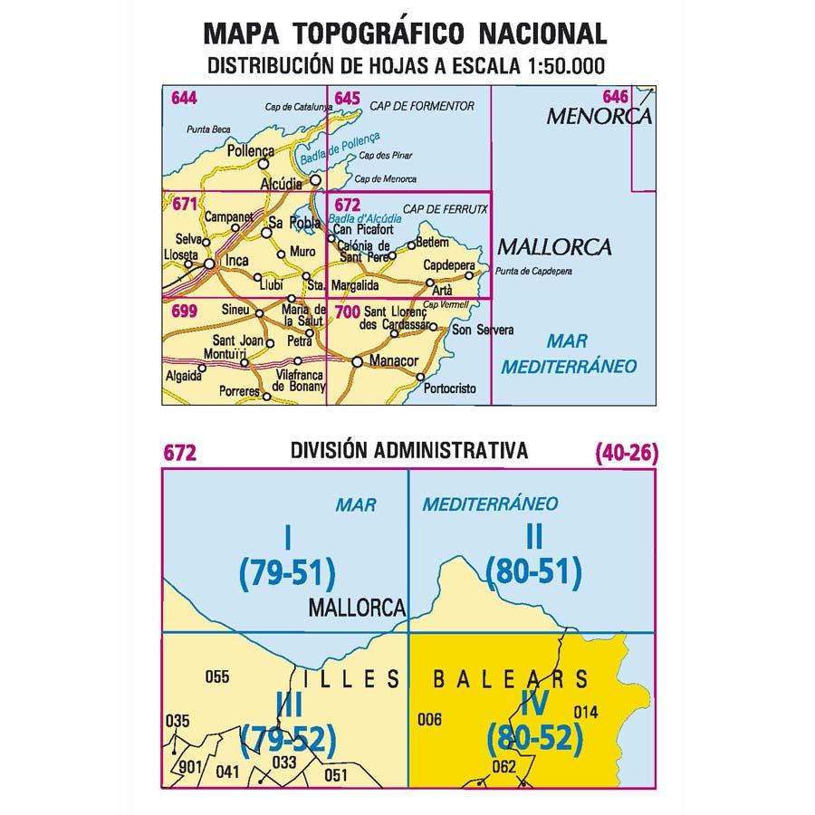 Carte topographique de l'Espagne - Artà (Mallorca), n° 0672.4 | CNIG - 1/25 000 carte pliée CNIG 