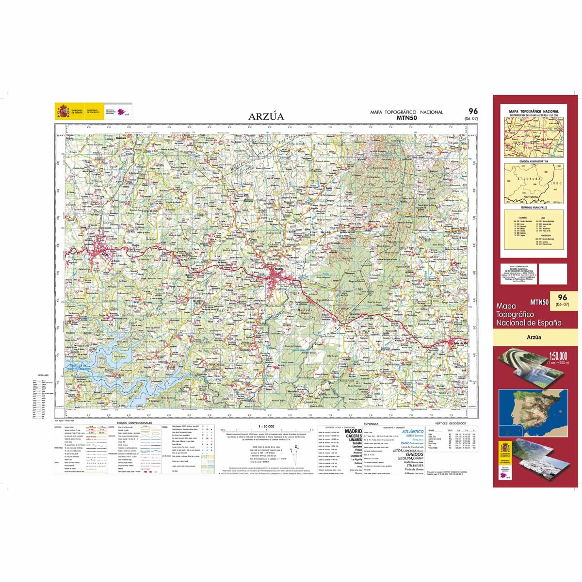 Carte topographique de l'Espagne n° 0096 - Arzúa | CNIG - 1/50 000 carte de randonnée CNIG Default Title
