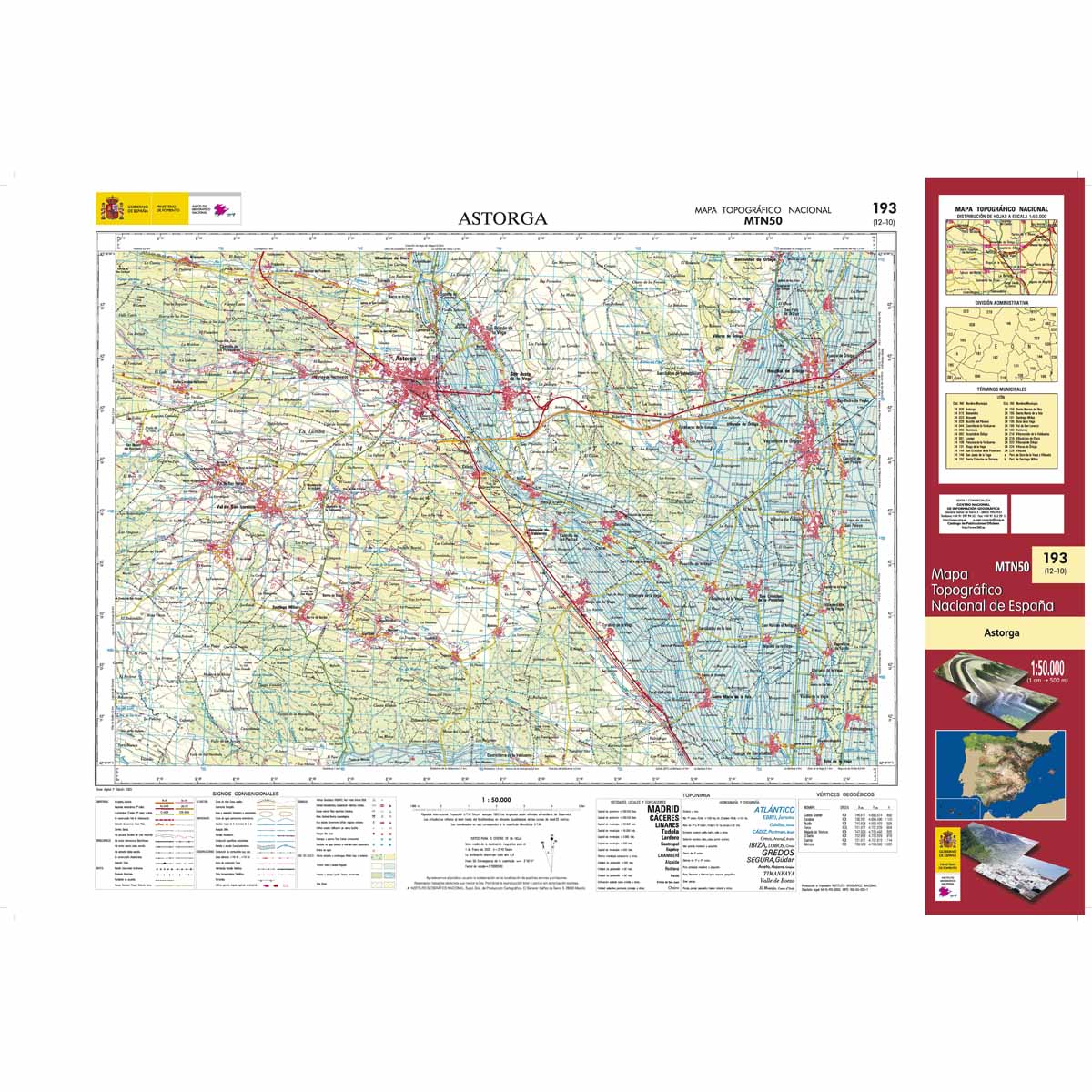 Carte topographique de l'Espagne n° 0193 - Astorga | CNIG - 1/50 000 carte de randonnée CNIG Default Title