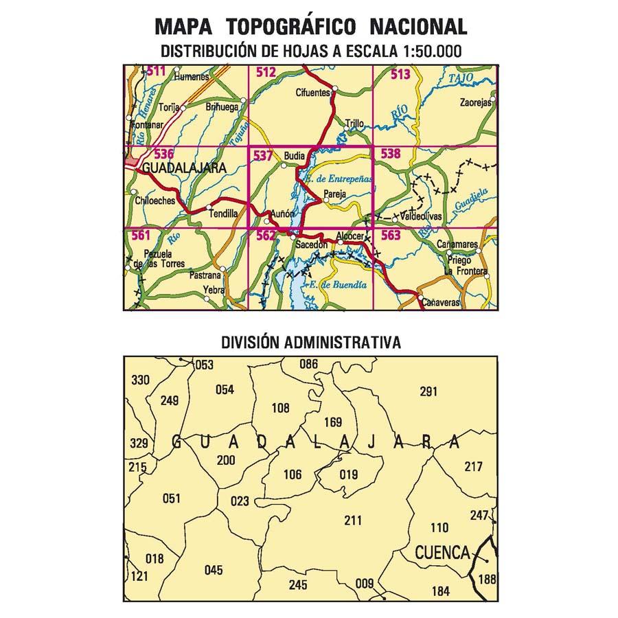 Carte topographique de l'Espagne n° 0537 - Auñón | CNIG - 1/50 000 carte de randonnée CNIG