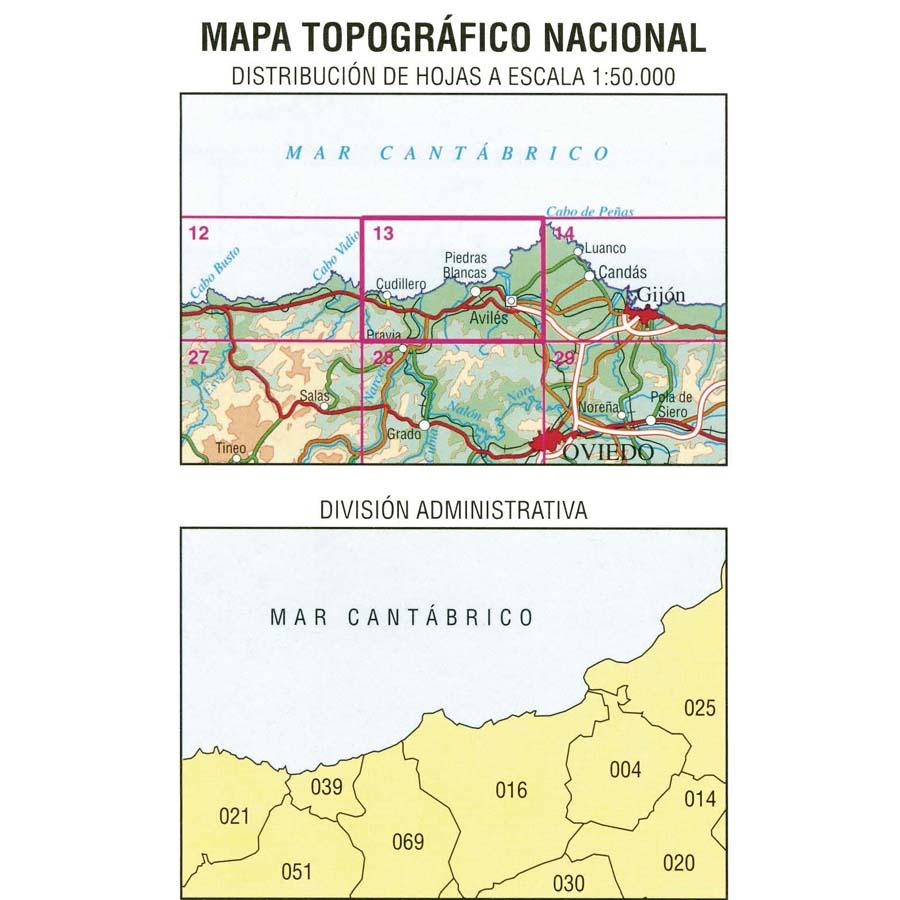 Carte topographique de l'Espagne n° 0013 - Avilés | CNIG - 1/50 000 carte de randonnée CNIG