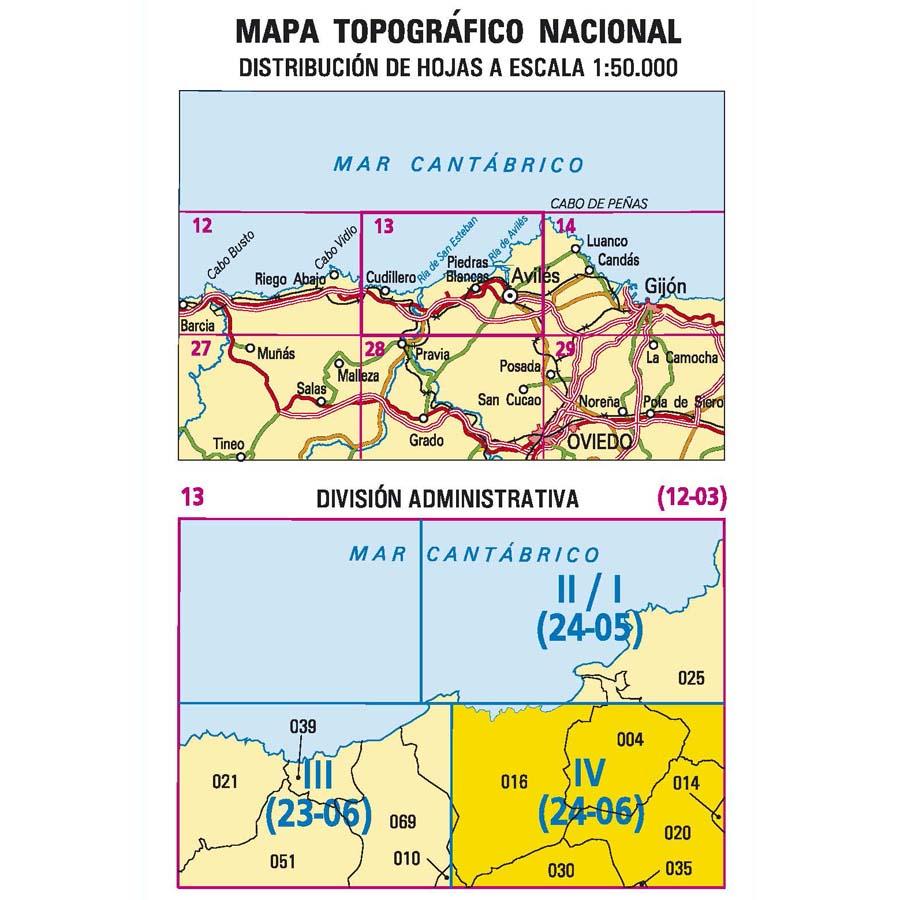 Carte topographique de l'Espagne n° 0013.4 - Avilés | CNIG - 1/25 000 carte de randonnée CNIG
