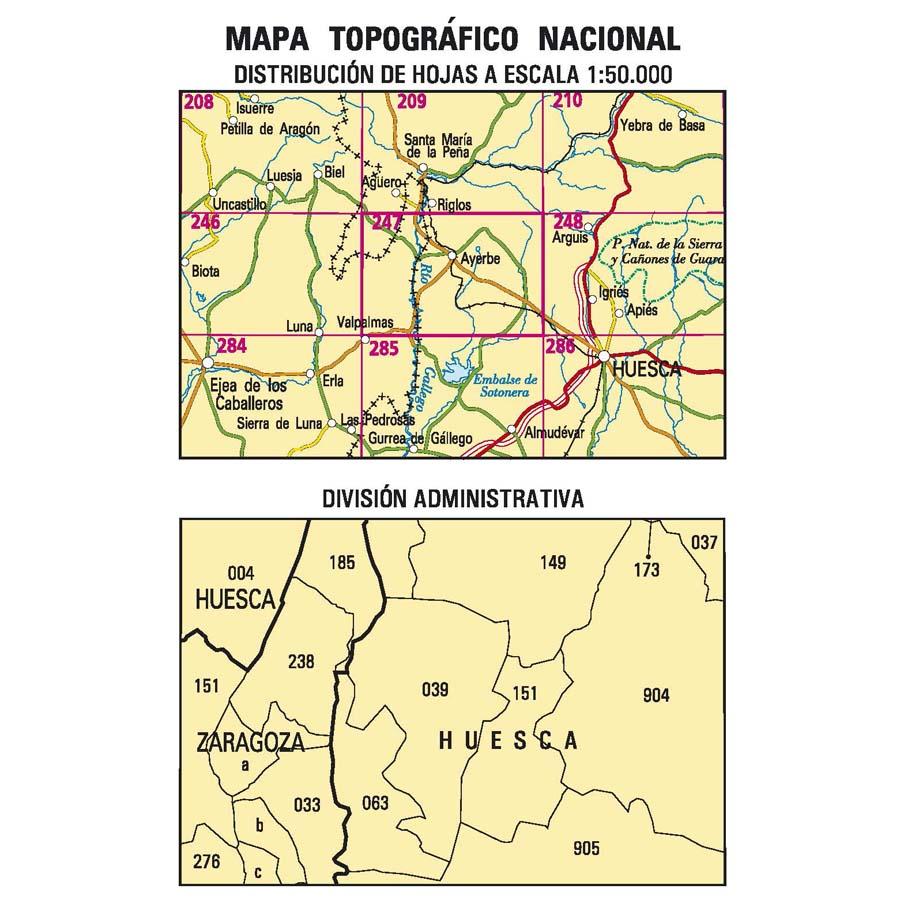 Carte topographique de l'Espagne n° 0247 - Ayerbe | CNIG - 1/50 000 carte de randonnée CNIG