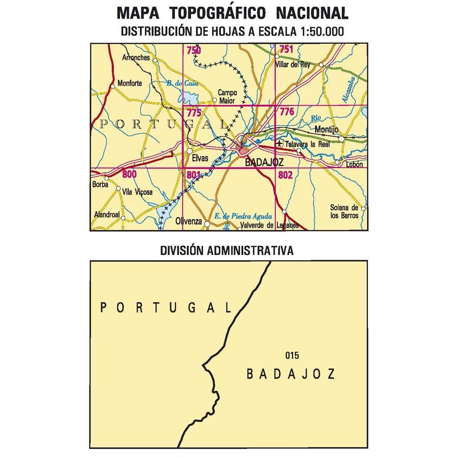 Carte topographique de l'Espagne n° 0775 - Badajoz | CNIG - 1/50 000 carte de randonnée CNIG