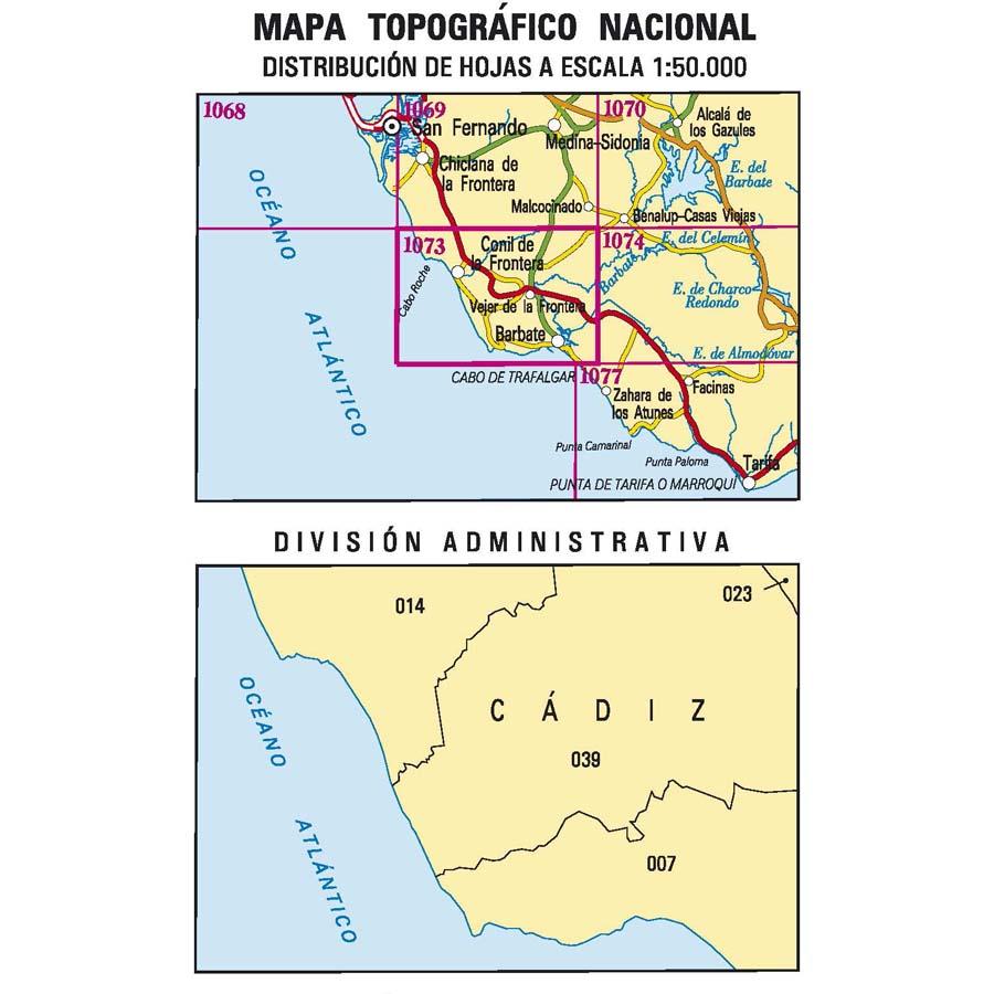 Carte topographique de l'Espagne n° 1073 - Barbate | CNIG - 1/50 000 carte de randonnée CNIG