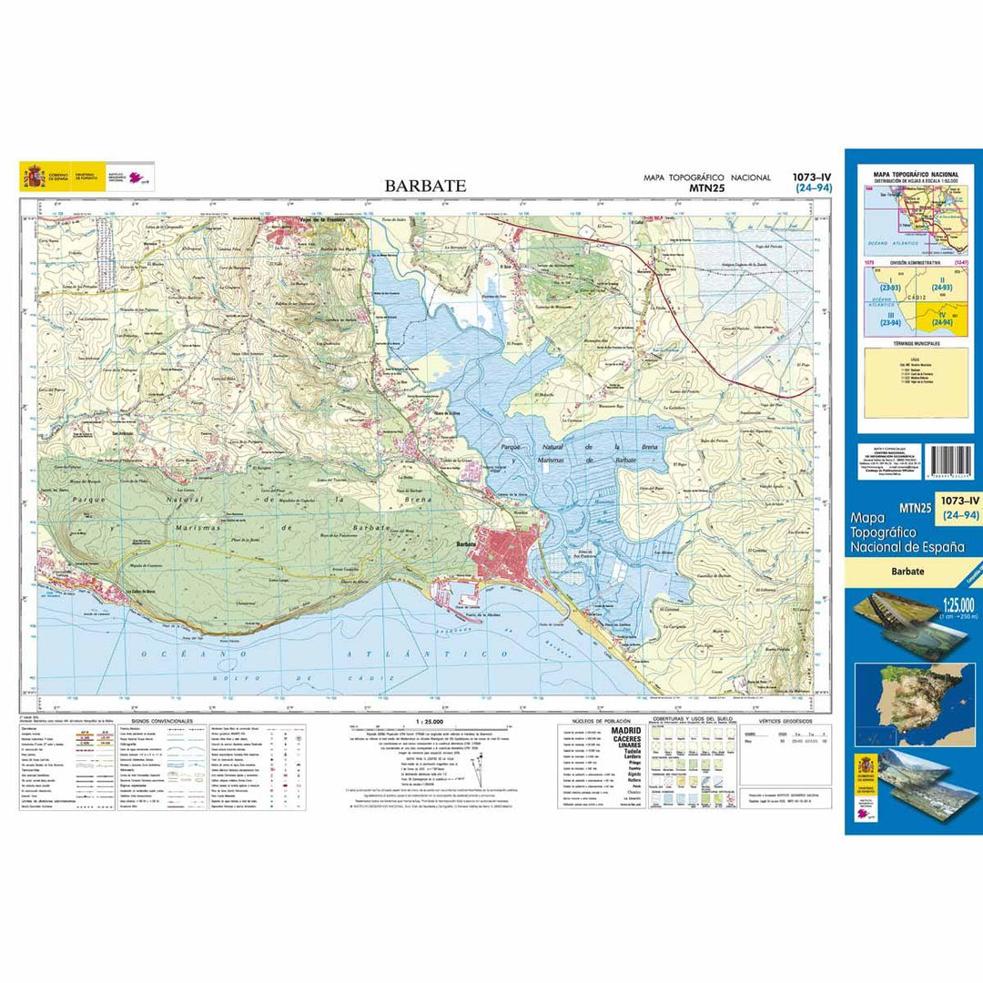 Carte topographique de l'Espagne - Barbate, n° 1073.4 | CNIG - 1/25 000 carte pliée CNIG 