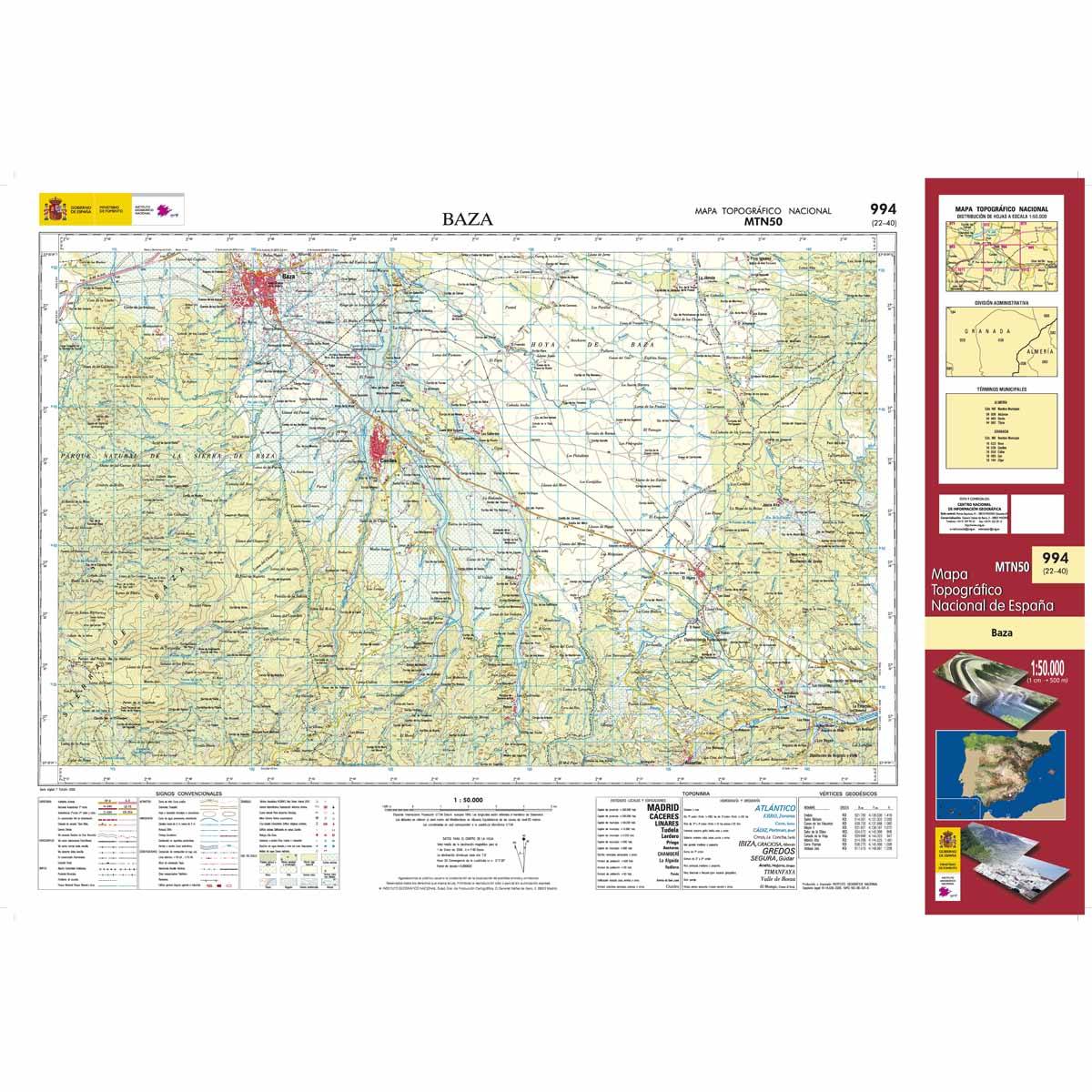 Carte topographique de l'Espagne n° 0994 - Baza | CNIG - 1/50 000 carte de randonnée CNIG Default Title