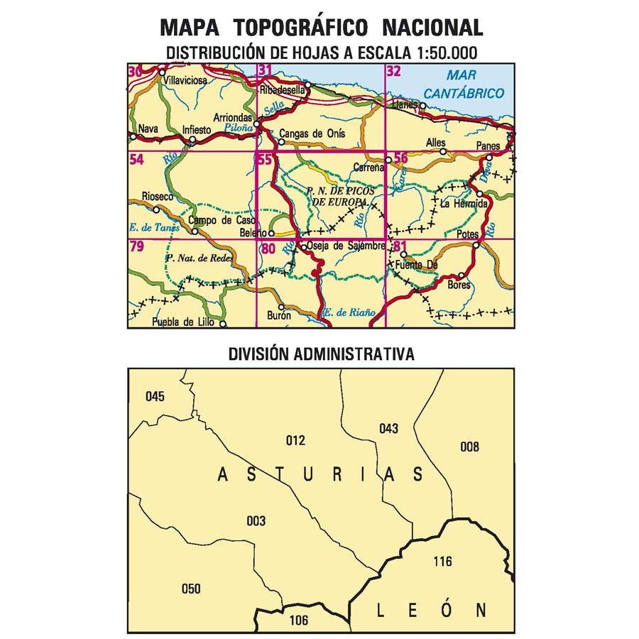 Carte topographique de l'Espagne n° 0055 - Beleño | CNIG - 1/50 000 carte de randonnée CNIG