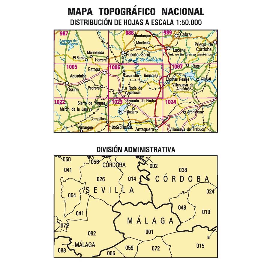Carte topographique de l'Espagne n° 1006 - Benamejí | CNIG - 1/50 000 carte de randonnée CNIG