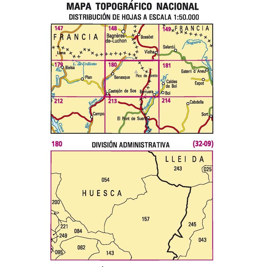Carte topographique de l'Espagne n° 0180 - Benasque | CNIG - 1/50 000 carte de randonnée CNIG