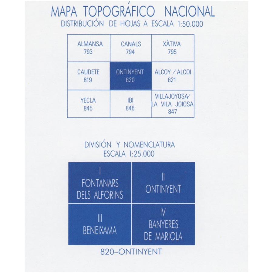 Carte topographique de l'Espagne n° 0820.3 - Beneixama | CNIG - 1/25 000 carte de randonnée CNIG