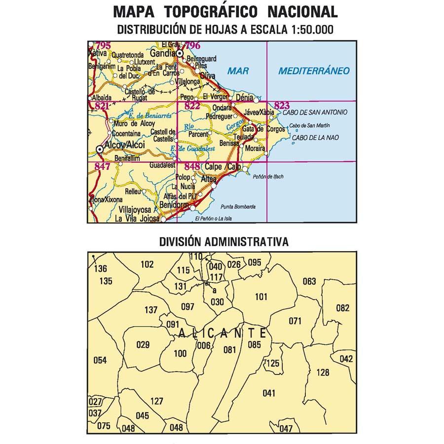 Carte topographique de l'Espagne n° 0822 - Benissa | CNIG - 1/50 000 carte de randonnée CNIG