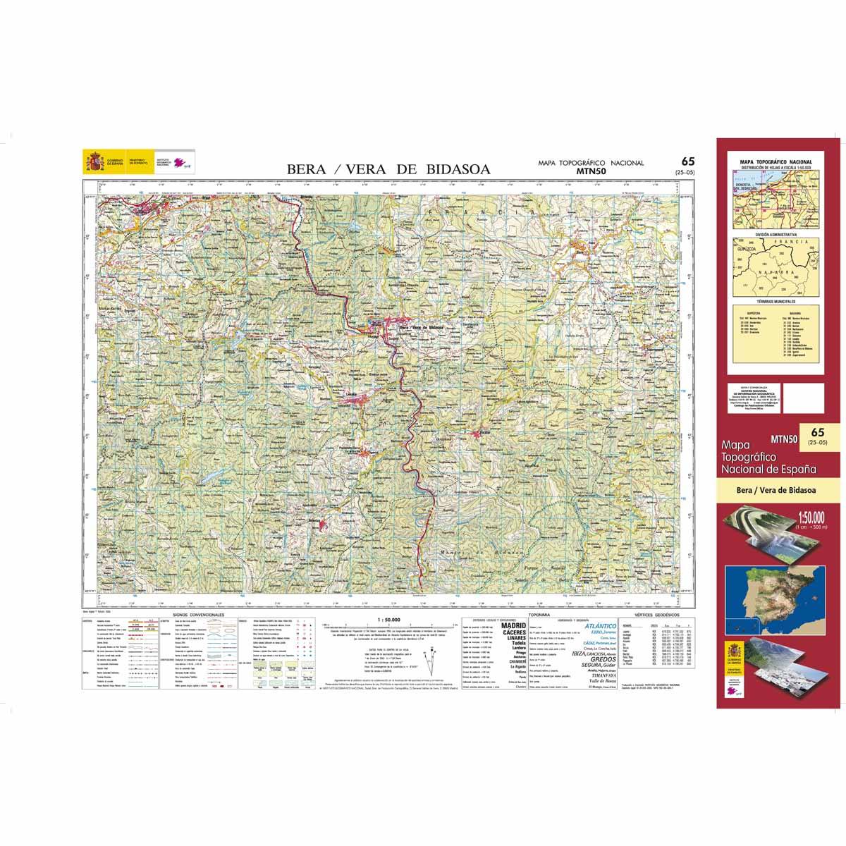 Carte topographique de l'Espagne n° 0065 - Bera/Vera de Bidasoa | CNIG - 1/50 000 carte de randonnée CNIG Default Title