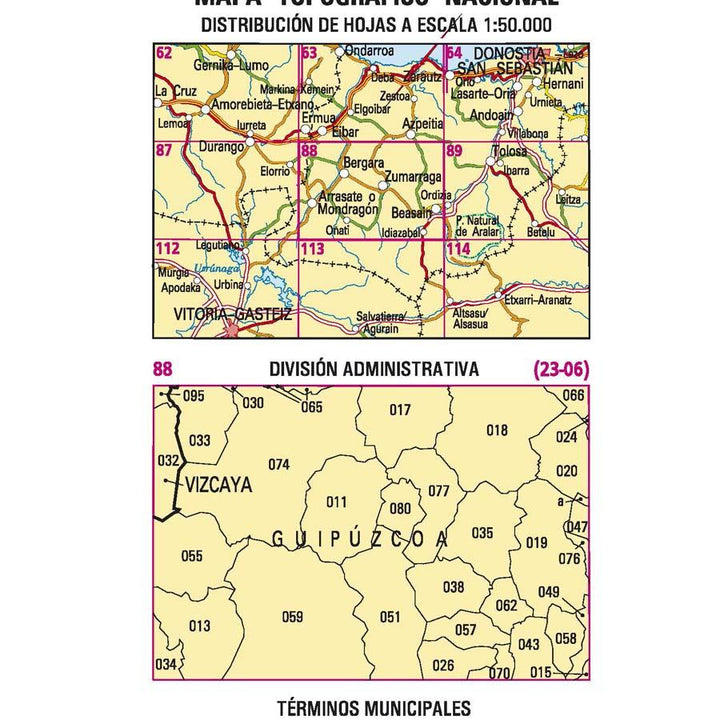 Carte topographique de l'Espagne - Bergara, n° 0088 | CNIG - 1/50 000 carte pliée CNIG 