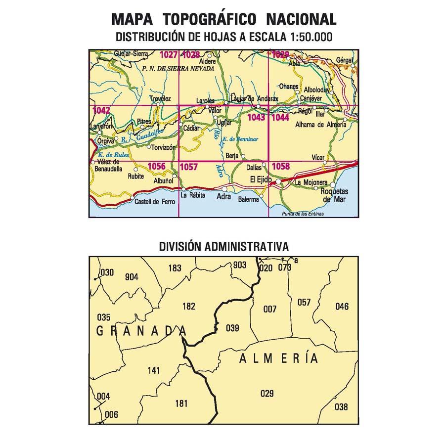 Carte topographique de l'Espagne - Berja, n° 1043 | CNIG - 1/50 000 carte pliée CNIG 