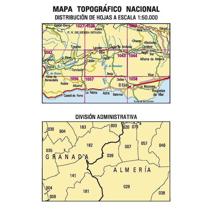 Carte topographique de l'Espagne - Berja, n° 1043 | CNIG - 1/50 000 carte pliée CNIG 