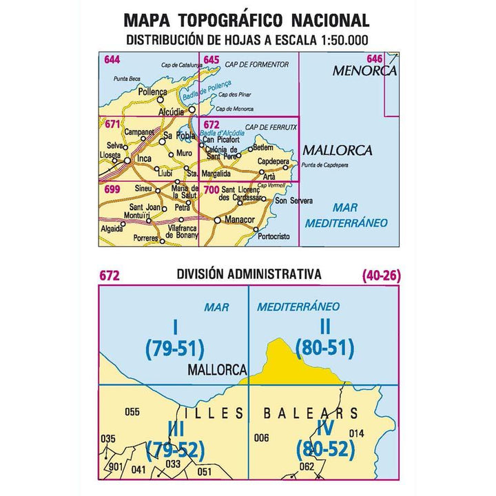 Carte topographique de l'Espagne - Betlem (Mallorca), n° 0672.2 | CNIG - 1/25 000 carte pliée CNIG 