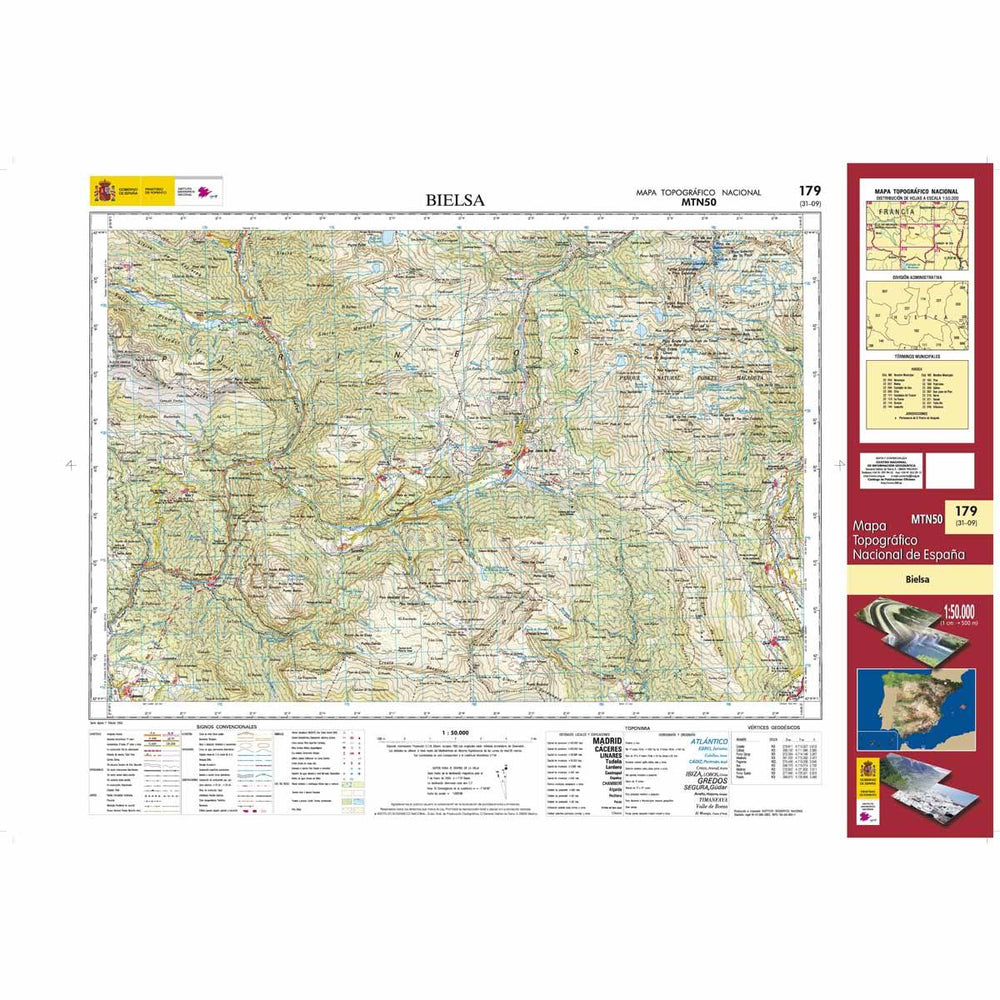 Carte topographique de l'Espagne - Bielsa, n° 0179 | CNIG - 1/50 000 carte pliée CNIG 