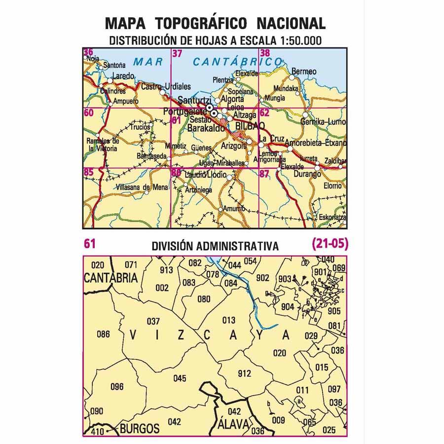 Carte topographique de l'Espagne n° 0061 - Bilbao | CNIG - 1/50 000 carte de randonnée CNIG