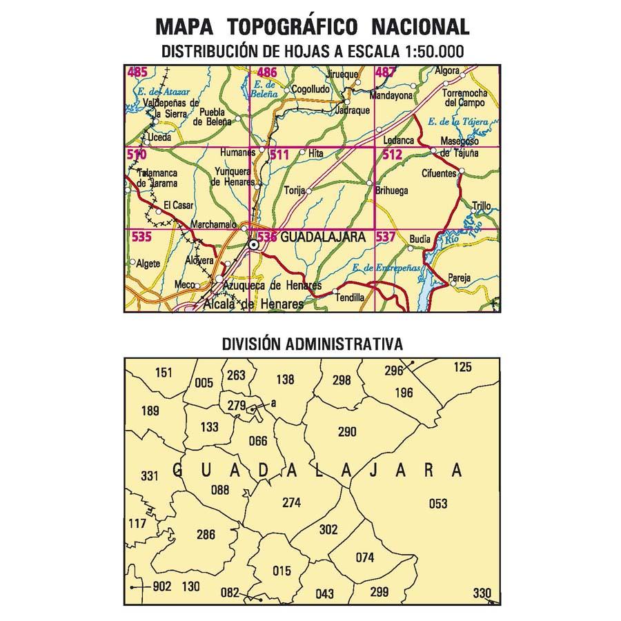 Carte topographique de l'Espagne n° 0511 - Brihuega | CNIG - 1/50 000 carte de randonnée CNIG