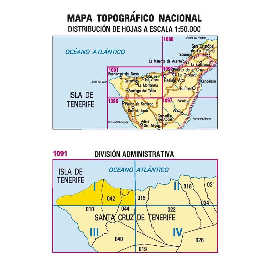 Carte topographique de l'Espagne n° 1091.1 - Buenavista del Norte (Tenerife) | CNIG - 1/25 000 carte de randonnée CNIG