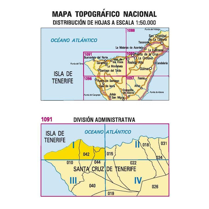 Carte topographique de l'Espagne - Buenavista del Norte (Tenerife), n° 1091.1 | CNIG - 1/25 000 carte pliée CNIG 