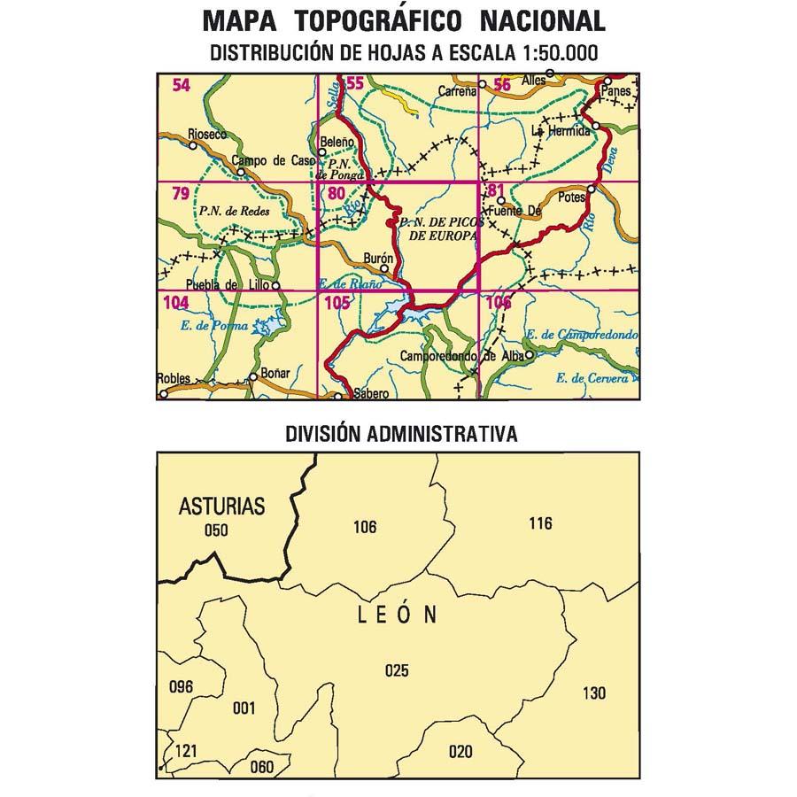 Carte topographique de l'Espagne n° 0080 - Burón | CNIG - 1/50 000 carte de randonnée CNIG