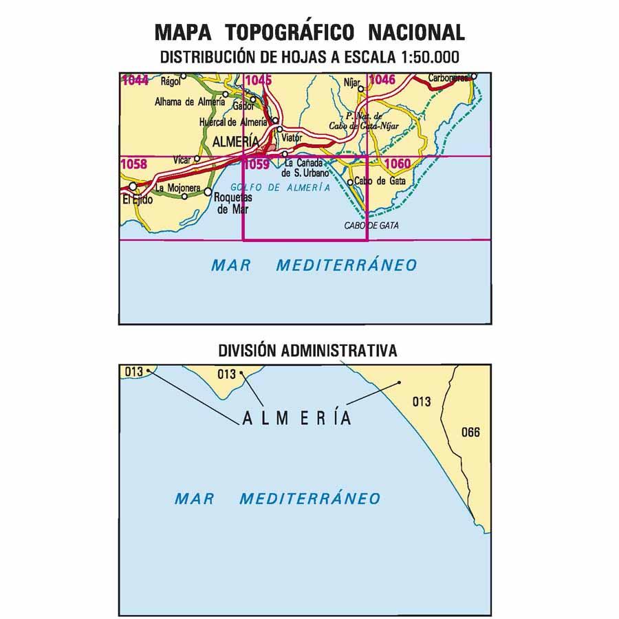Carte topographique de l'Espagne - Cabo de Gata, n° 1059 | CNIG - 1/50 000 carte pliée CNIG 