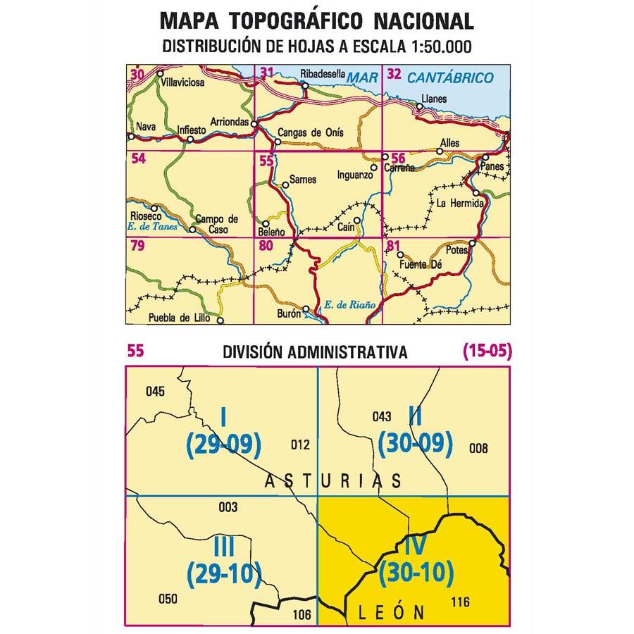 Carte topographique de l'Espagne n° 0055.4 - Caín | CNIG - 1/25 000 carte de randonnée CNIG