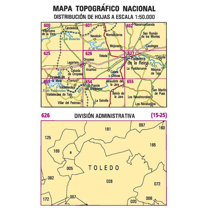 Carte topographique de l'Espagne - Calera y Chozas, n° 0626 | CNIG - 1/50 000 carte pliée CNIG 