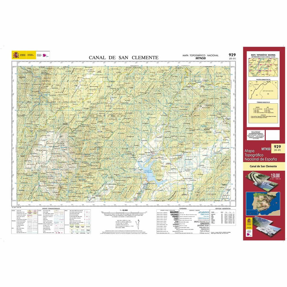 Carte topographique de l'Espagne - Canal de San Clemente, n° 0929 | CNIG - 1/50 000 carte pliée CNIG 
