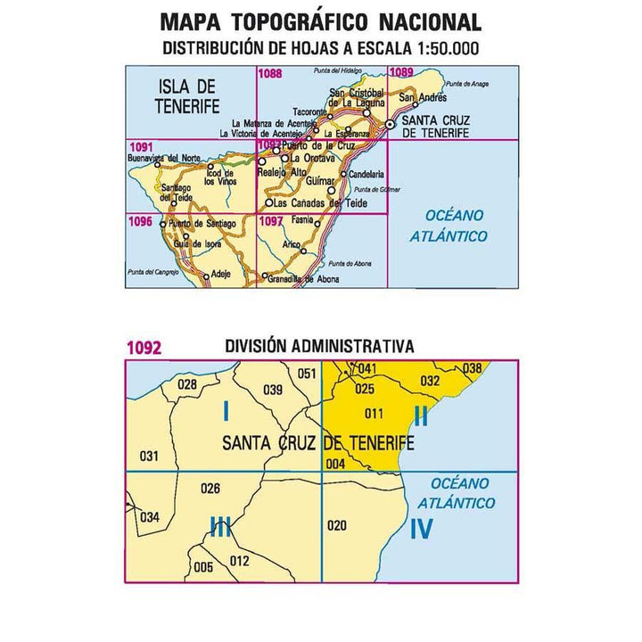 Carte topographique de l'Espagne - Candelaria (Tenerife), n° 1092.2 | CNIG - 1/25 000 carte pliée CNIG 