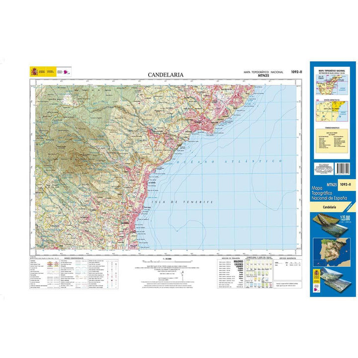 Carte topographique de l'Espagne - Candelaria (Tenerife), n° 1092.2 | CNIG - 1/25 000 carte pliée CNIG 