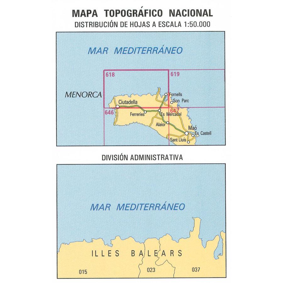 Carte topographique de l'Espagne - Cap Menorca y Ciutadella (Minorque), n° 0618 | CNIG - 1/50 000 carte pliée CNIG 