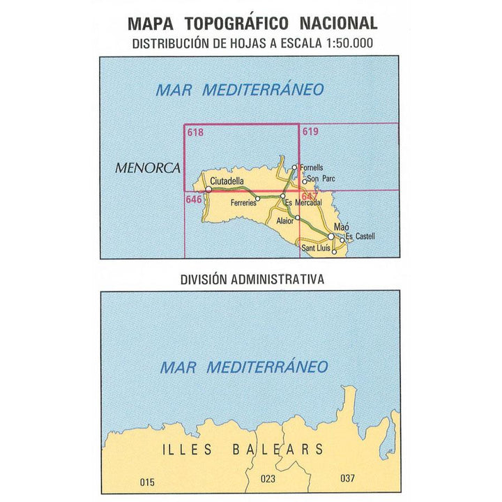 Carte topographique de l'Espagne - Cap Menorca y Ciutadella (Minorque), n° 0618 | CNIG - 1/50 000 carte pliée CNIG 