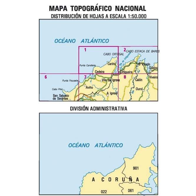 Carte topographique de l'Espagne - Cariño, n° 0001 | CNIG - 1/50 000 carte pliée CNIG 