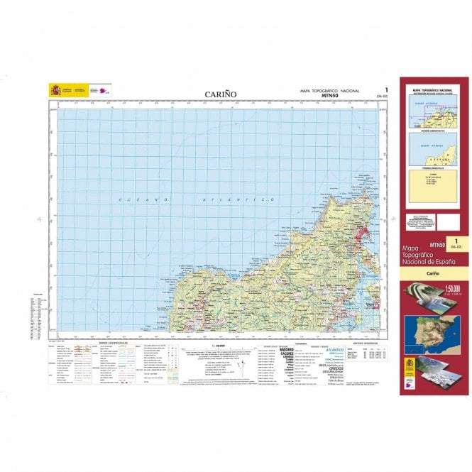 Carte topographique de l'Espagne - Cariño, n° 0001 | CNIG - 1/50 000 carte pliée CNIG 