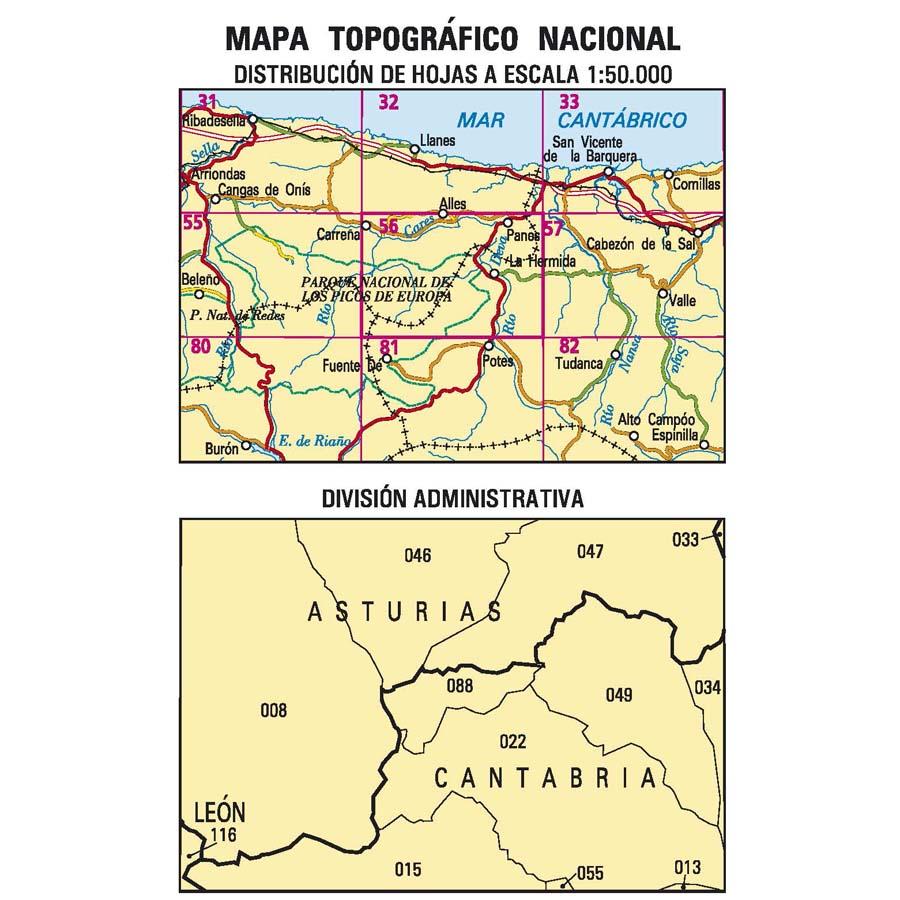 Carte topographique de l'Espagne n° 0056 - Carreña | CNIG - 1/50 000 carte de randonnée CNIG