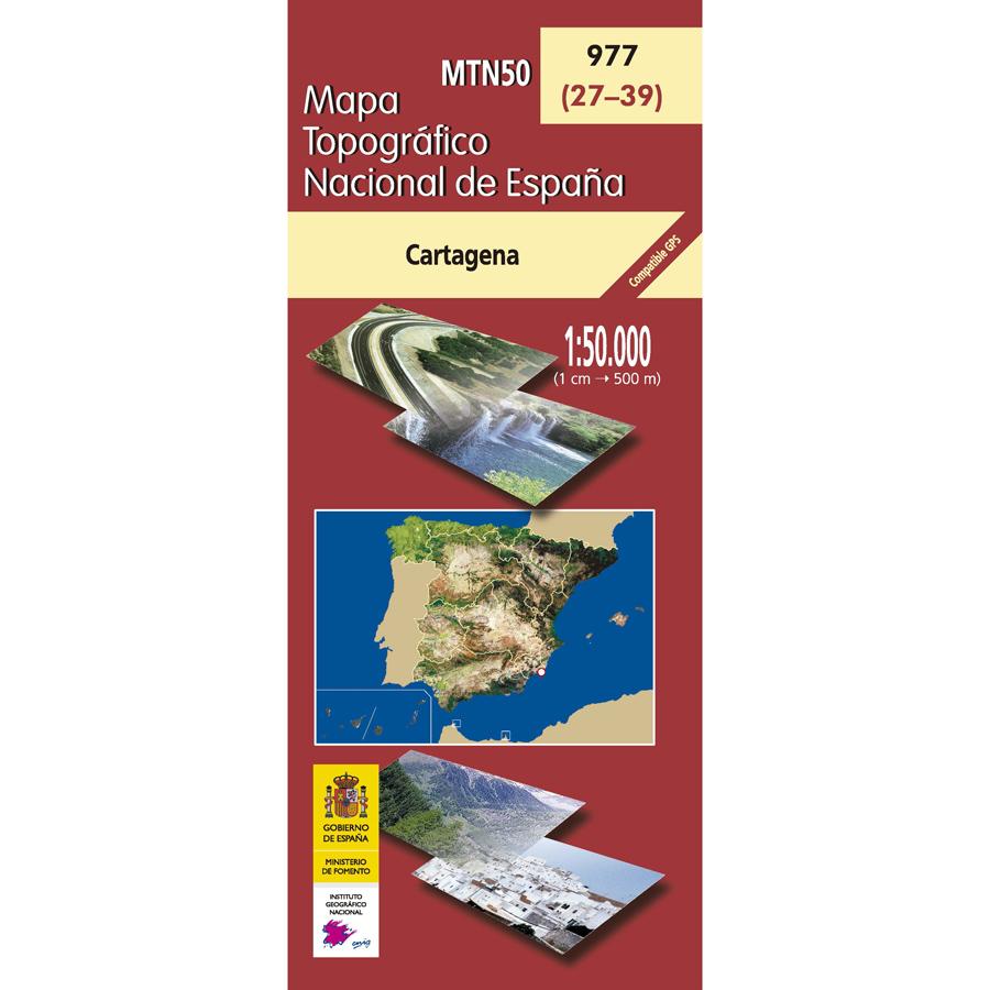 Carte topographique de l'Espagne - Cartagena, n° 0977 | CNIG - 1/50 000 carte pliée CNIG 