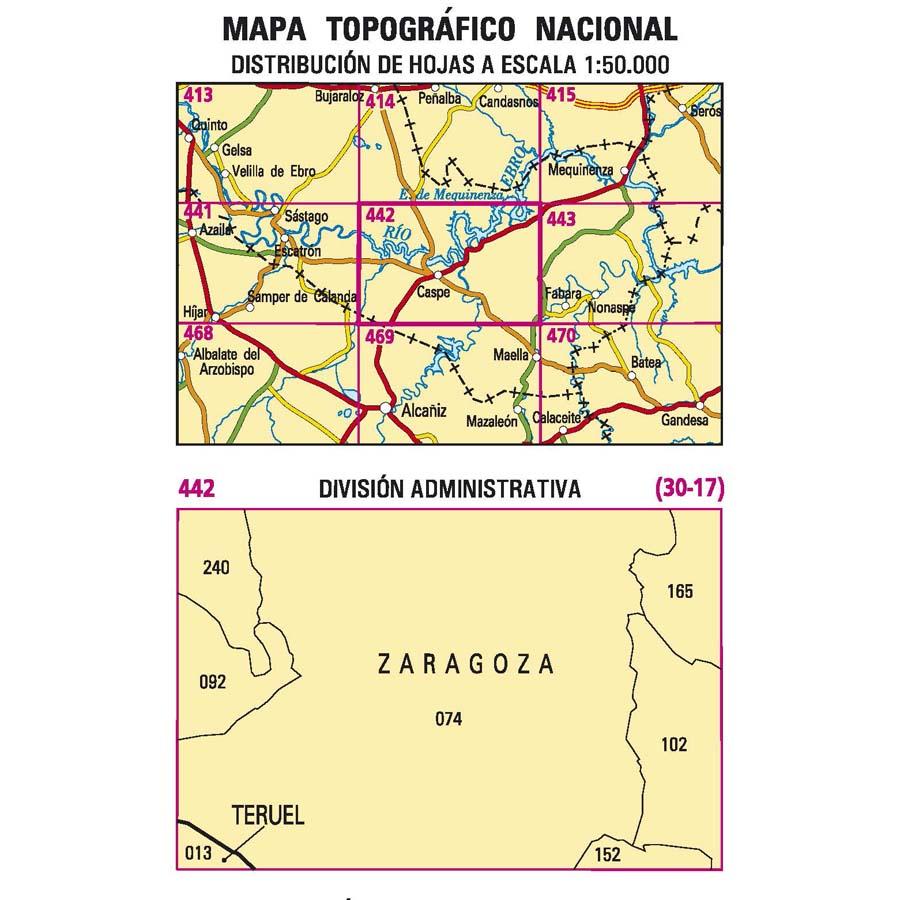 Carte topographique de l'Espagne - Caspe, n° 0442 | CNIG - 1/50 000 carte pliée CNIG 
