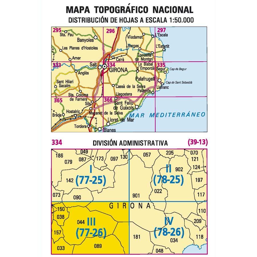 Carte topographique de l'Espagne n° 0334.3 - Cassá de la Selva | CNIG - 1/25 000 carte de randonnée CNIG