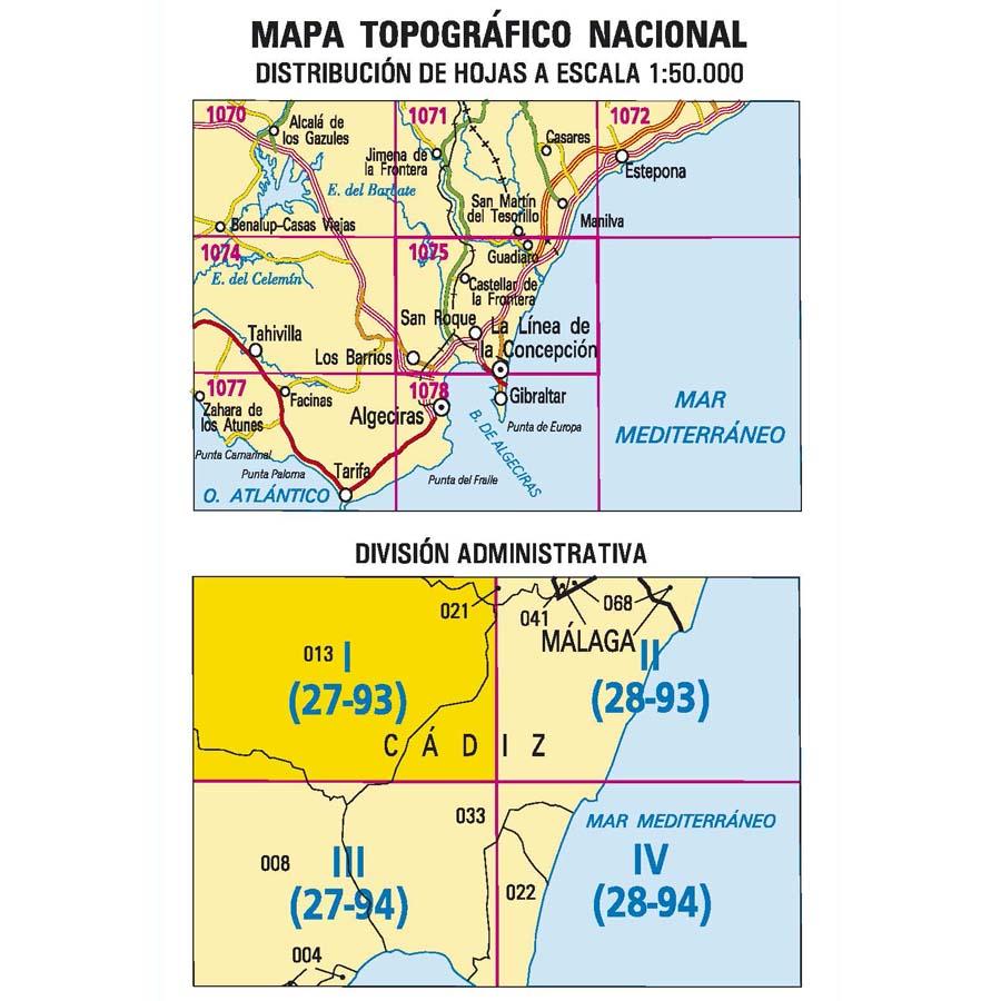 Carte topographique de l'Espagne n° 1075.1 - Castellar de la Frontera | CNIG - 1/25 000 carte de randonnée CNIG