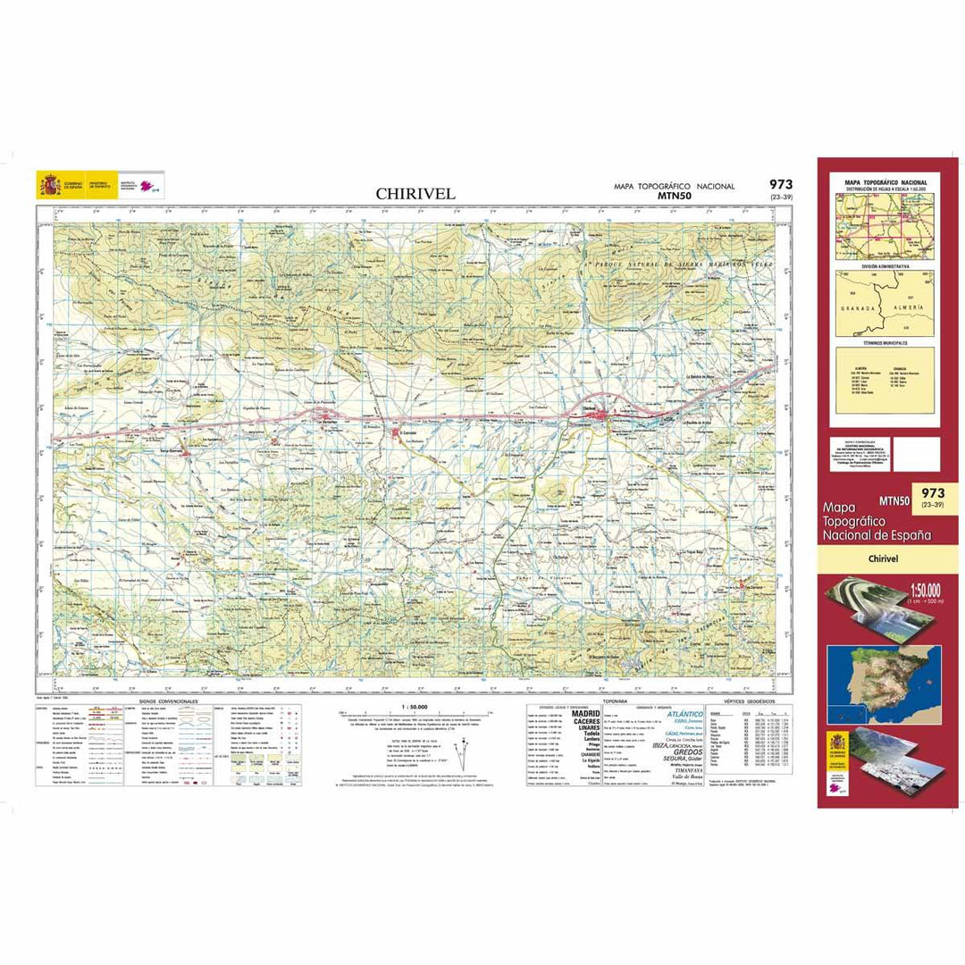 Carte topographique de l'Espagne - Chirivel, n° 0973 | CNIG - 1/50 000 carte pliée CNIG 