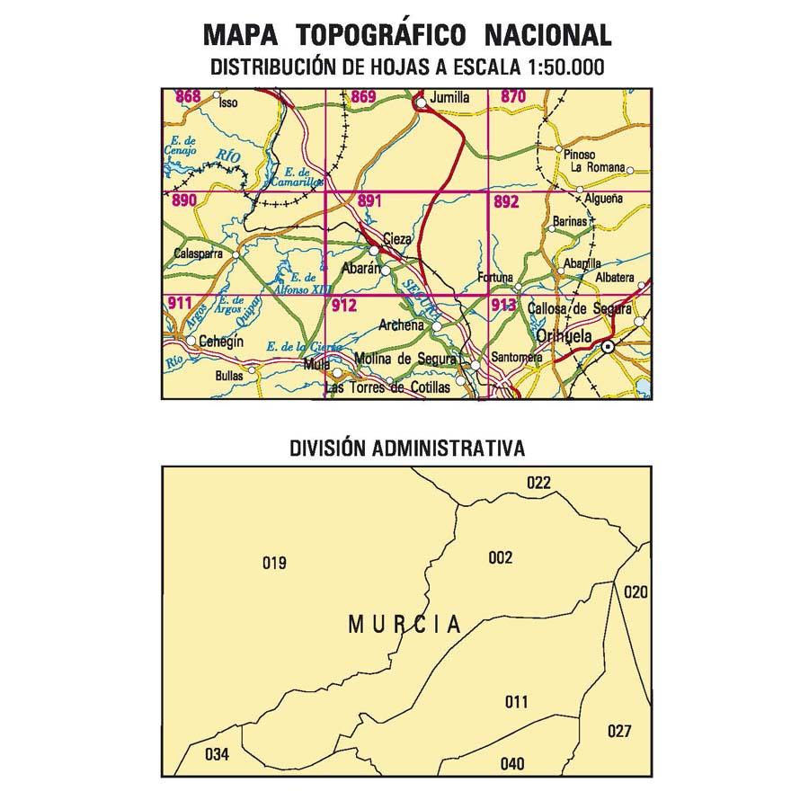 Carte topographique de l'Espagne n° 0891 - Cieza | CNIG - 1/50 000 carte de randonnée CNIG