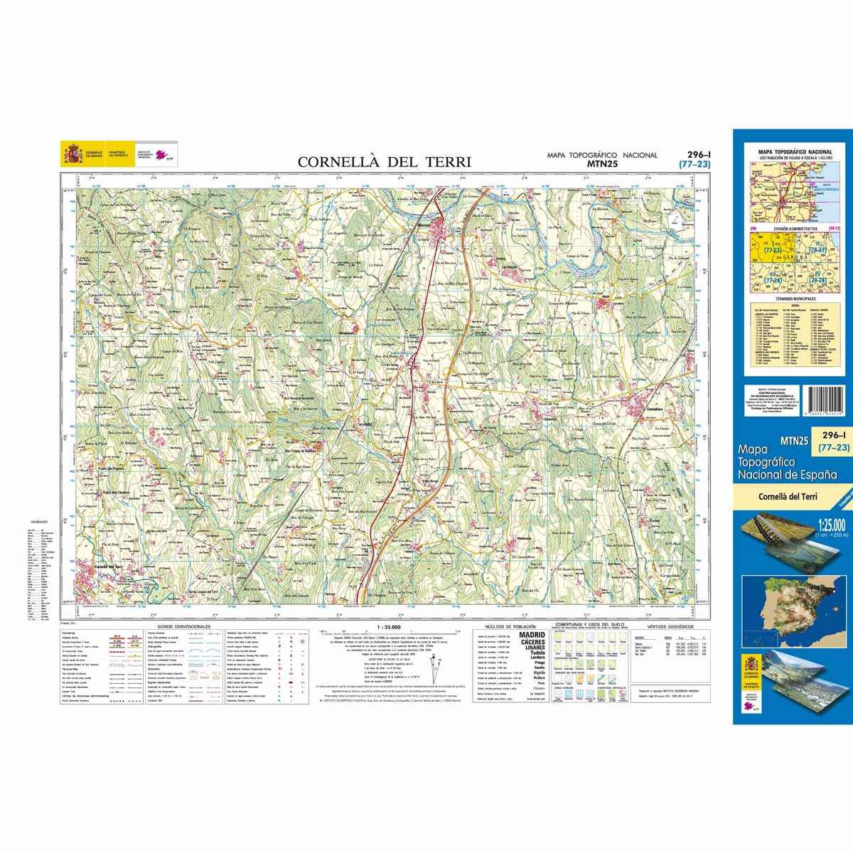 Carte topographique de l'Espagne n° 0296.1 - Cornellà del Terri | CNIG - 1/25 000 carte de randonnée CNIG