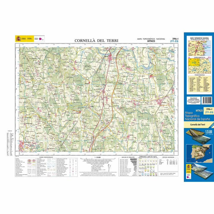 Carte topographique de l'Espagne - Cornellà del Terri, n° 0296.1 | CNIG - 1/25 000 carte pliée CNIG 