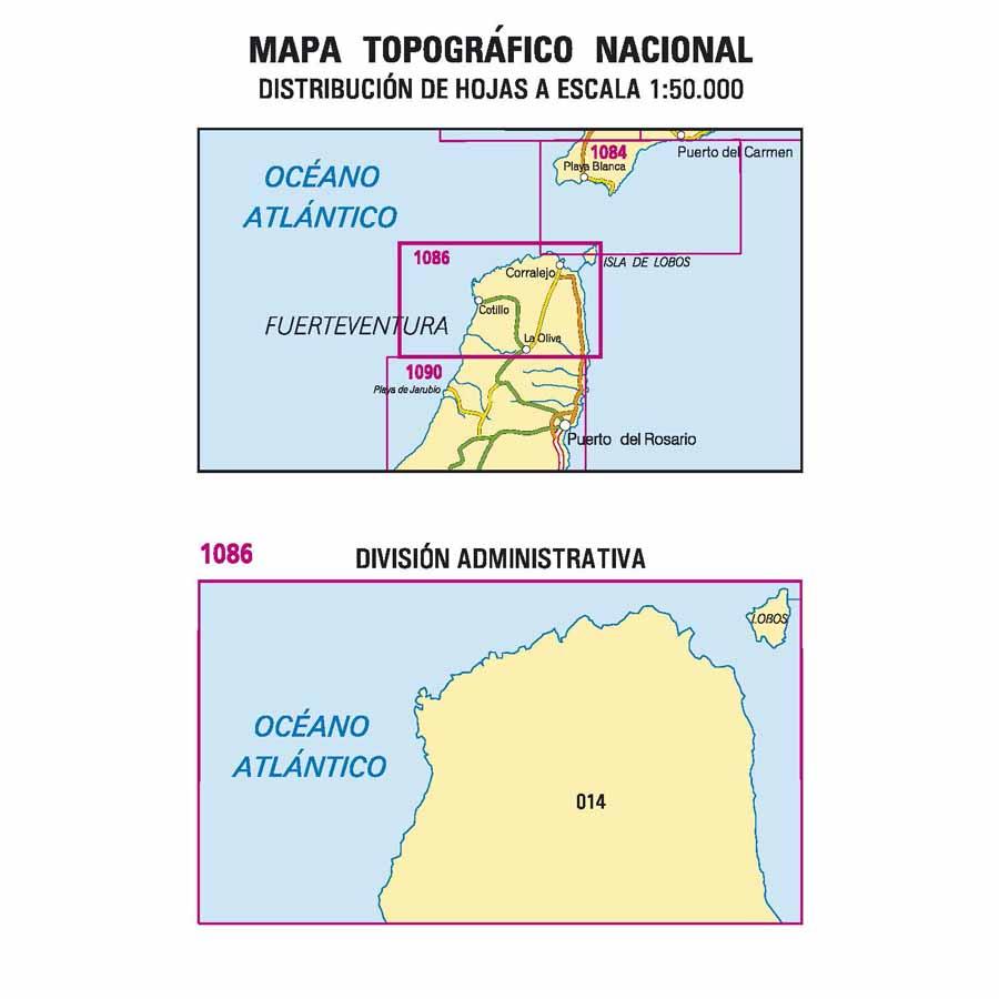 Carte topographique de l'Espagne n° 1086 - Corralejo (Fuerteventura) | CNIG - 1/50 000 carte de randonnée CNIG